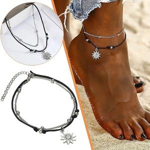 Double Strand Sun Charm beaded Anklet Ankle Bracelet Boho Summer Jewelry New